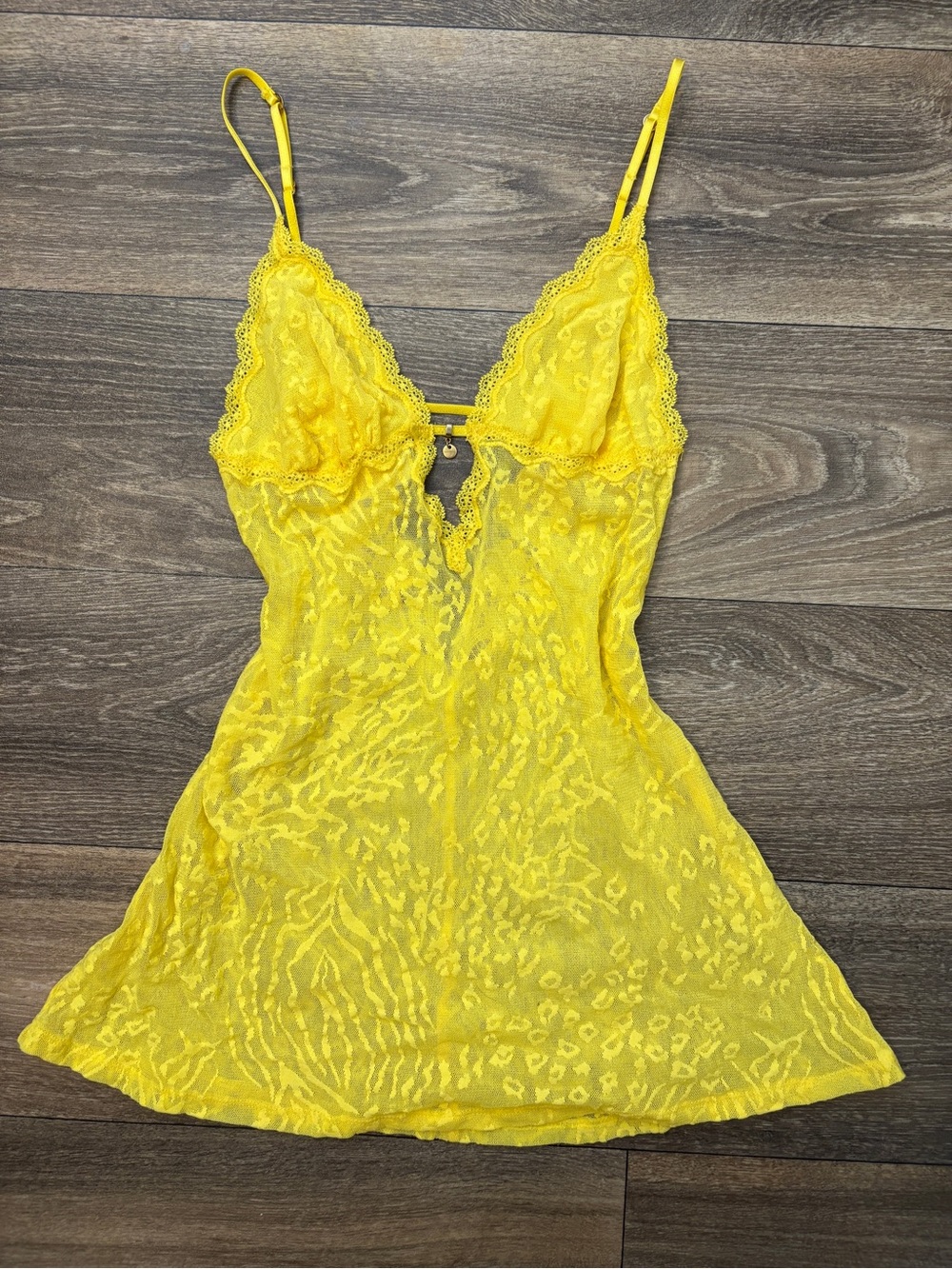 Victoria's Secret Very Sexy Yellow Sheer Lace Chemise Slip Dress Small